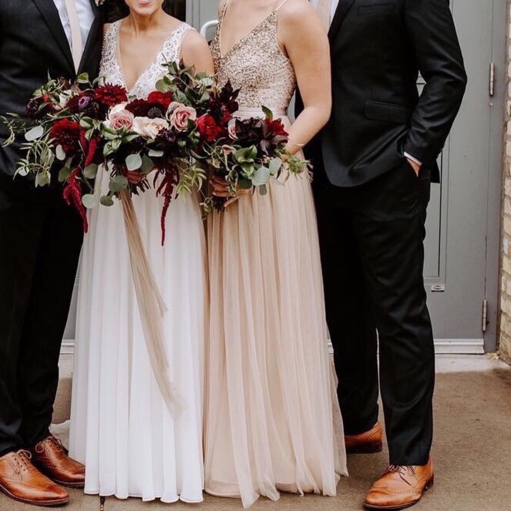 BHLDN champagne bridesmaid dress